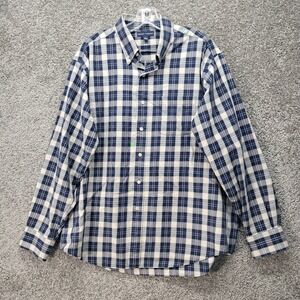 Grant Thomas Mens Large Blue Cream Plaid Long Sleeve Button Down Shirt L